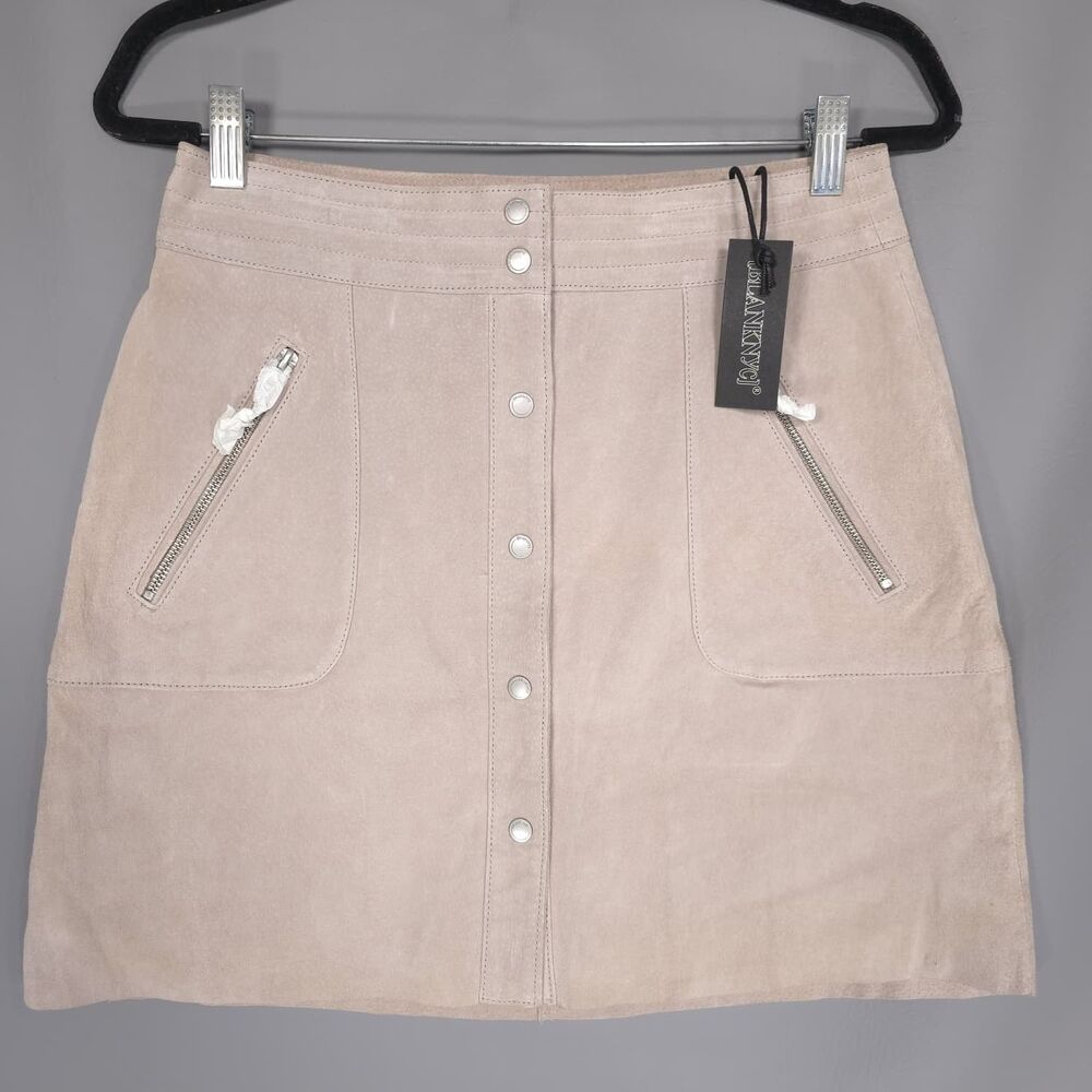 BLANKNYC New SUEDE LEATHER Mini‎ Skirt 27 Button Front Beige Pockets 0356NO